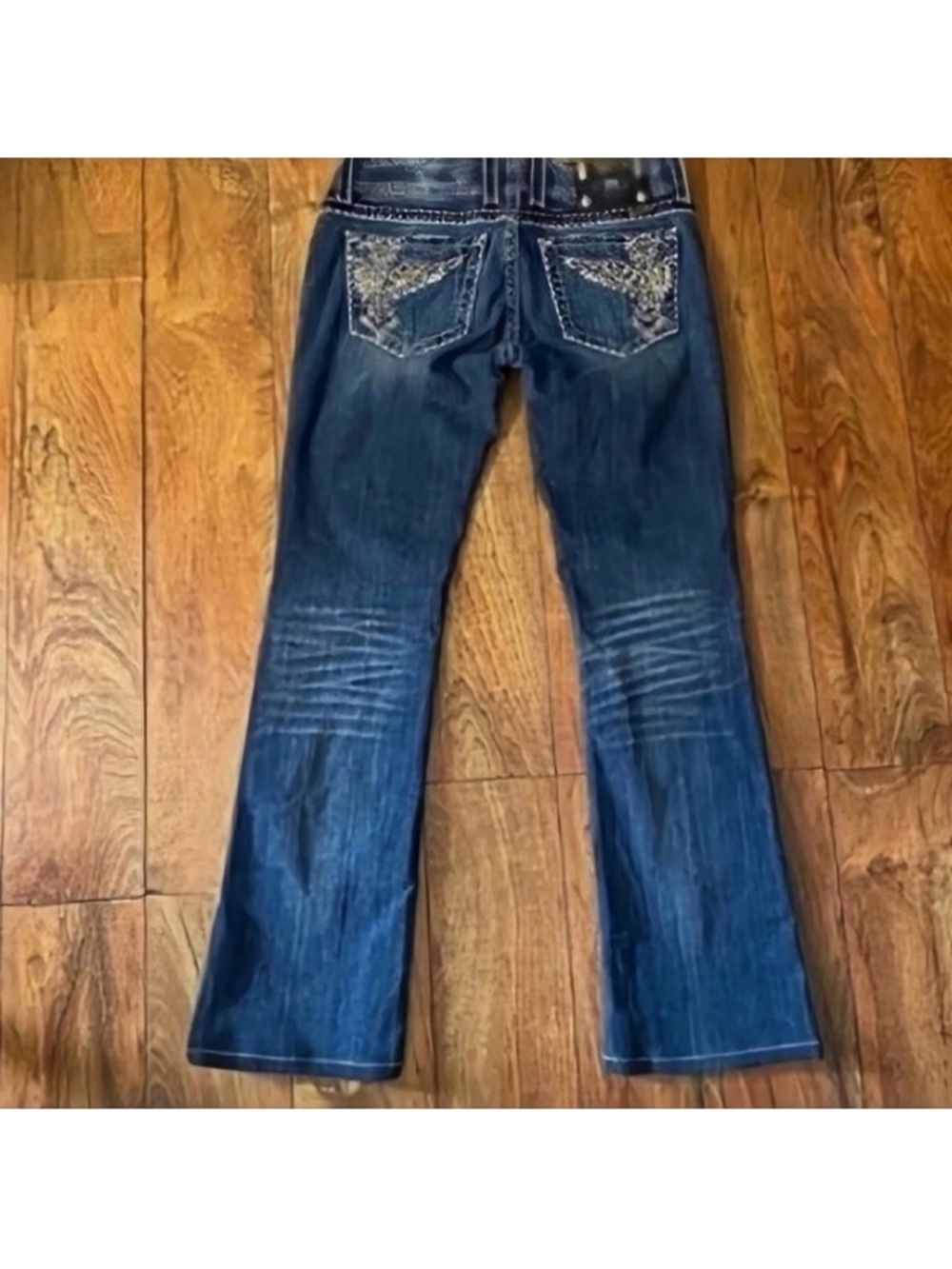 Gorgeous Miss Me Boot Jeans with Cross Embellished Back Pockets 34” Inseam